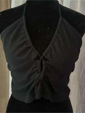 wild fable Black Ruched Halter Crop